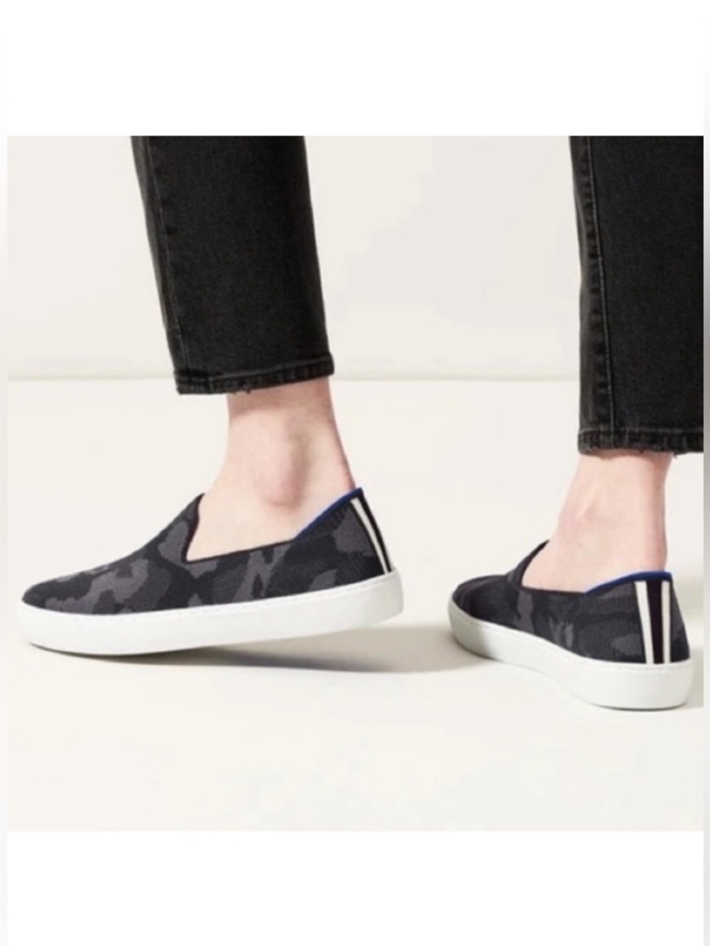 Rothy’s The Original Slip on Sneaker Loafer in Camo grey black camouflage print